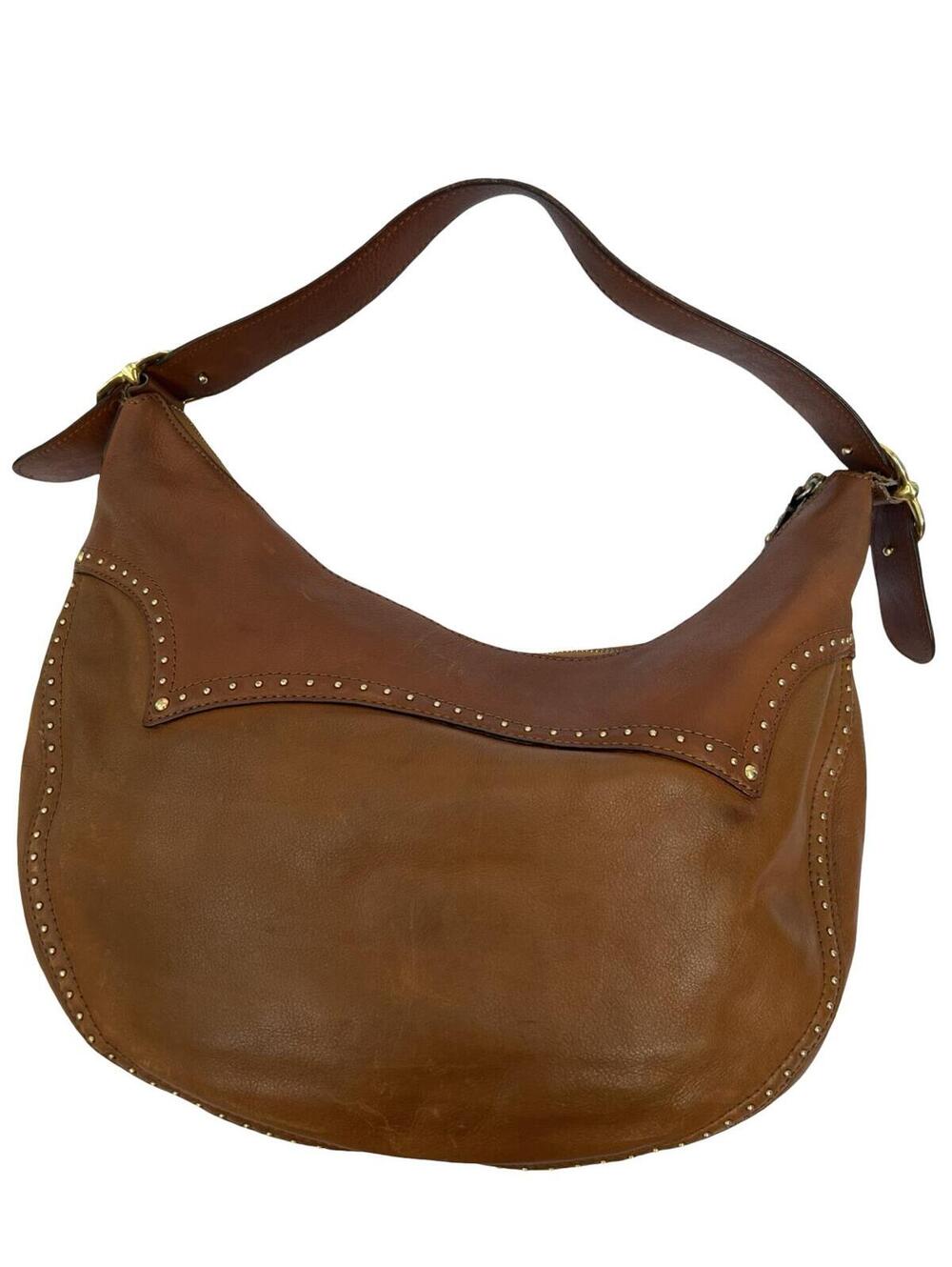 Michael Kors Brown Leather Studded Hobo Shoulder Bag Large Brass Hardware